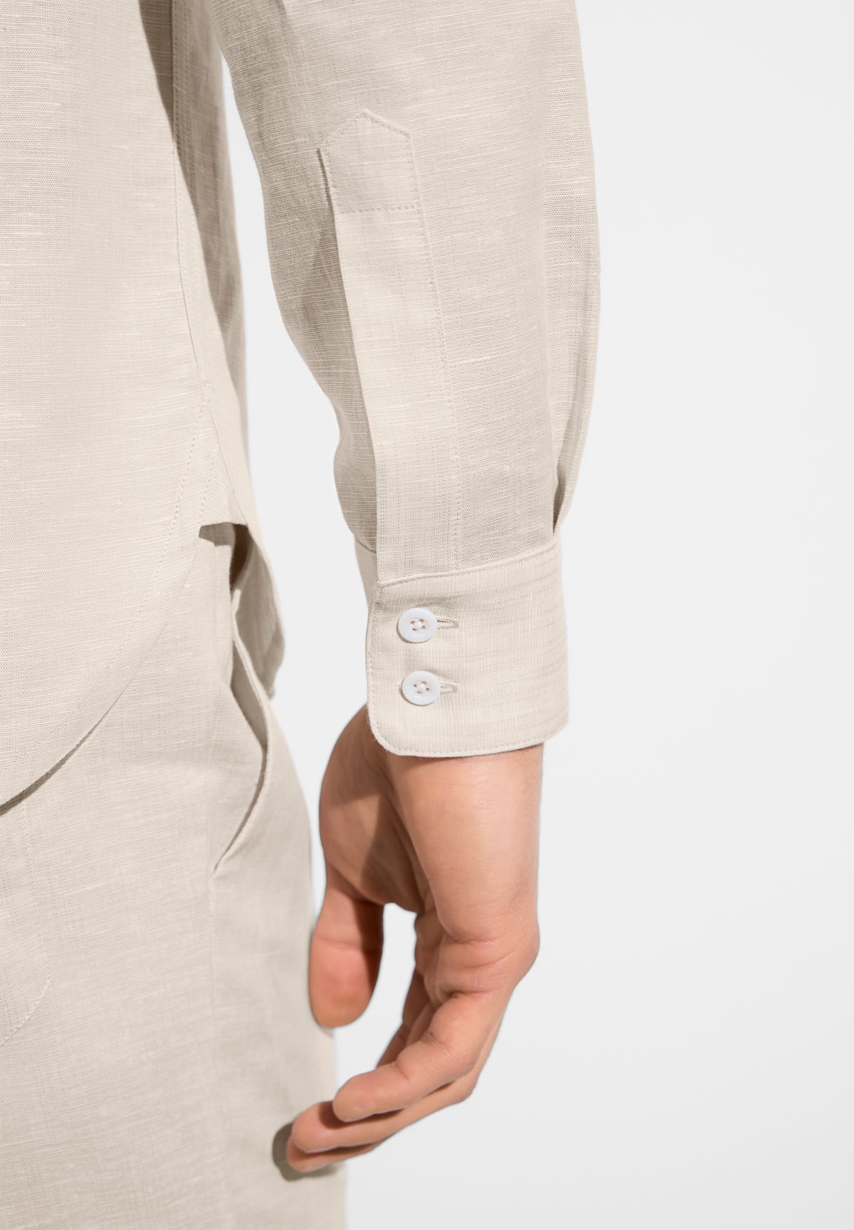 Linen Blend | Button-through shirt long sleeve - beige