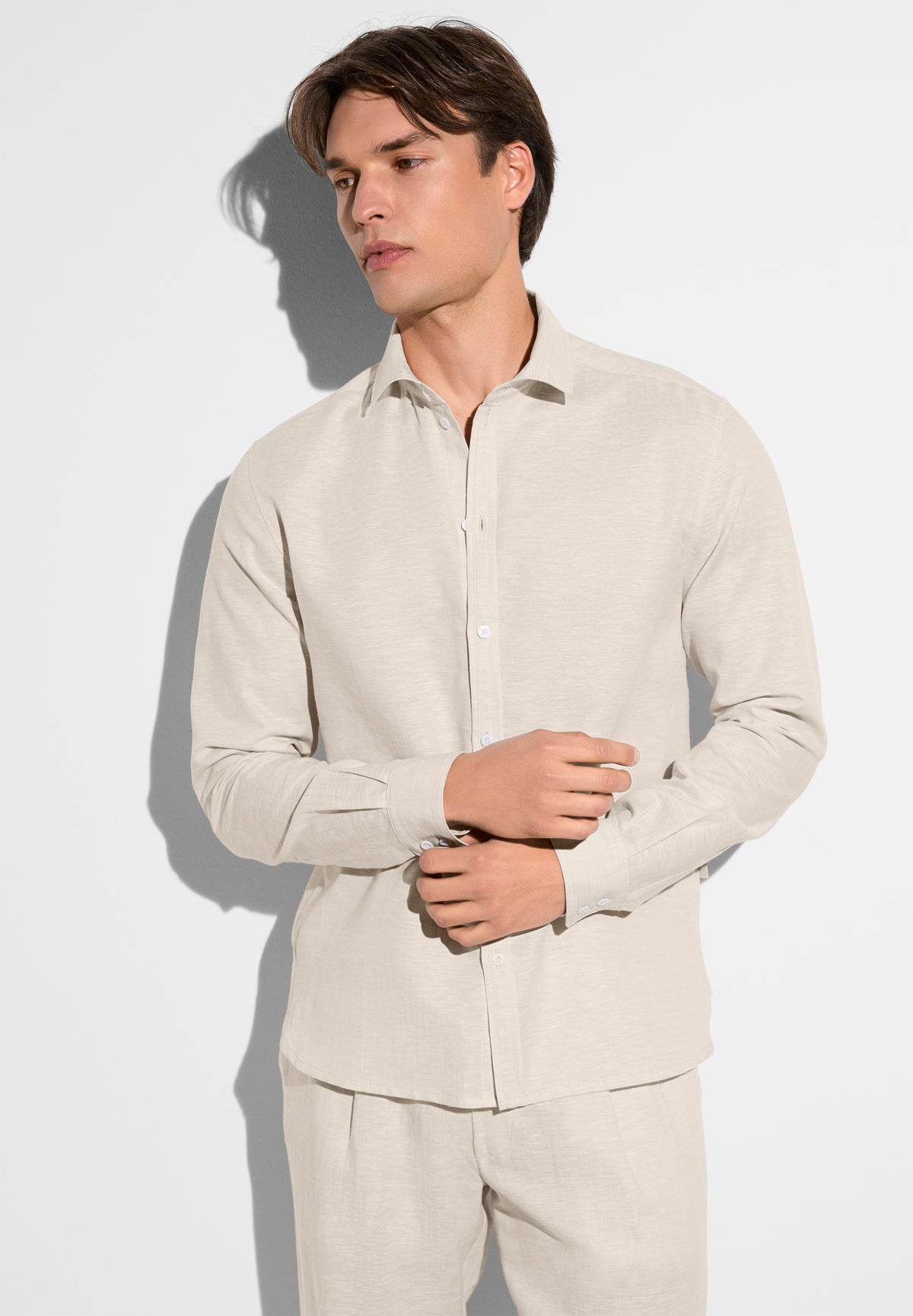 Linen Blend | Button-through shirt long sleeve - beige