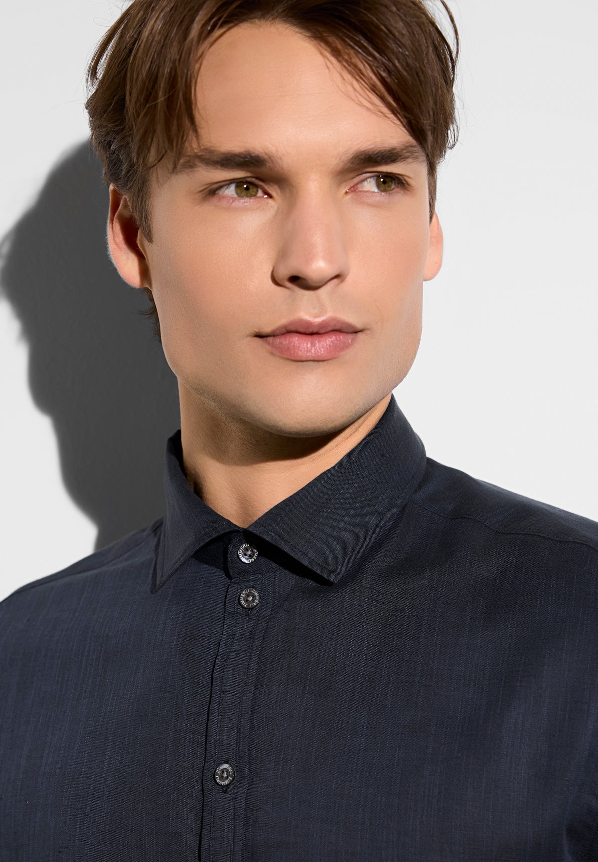 Linen Blend | Button-through shirt long sleeve - navy