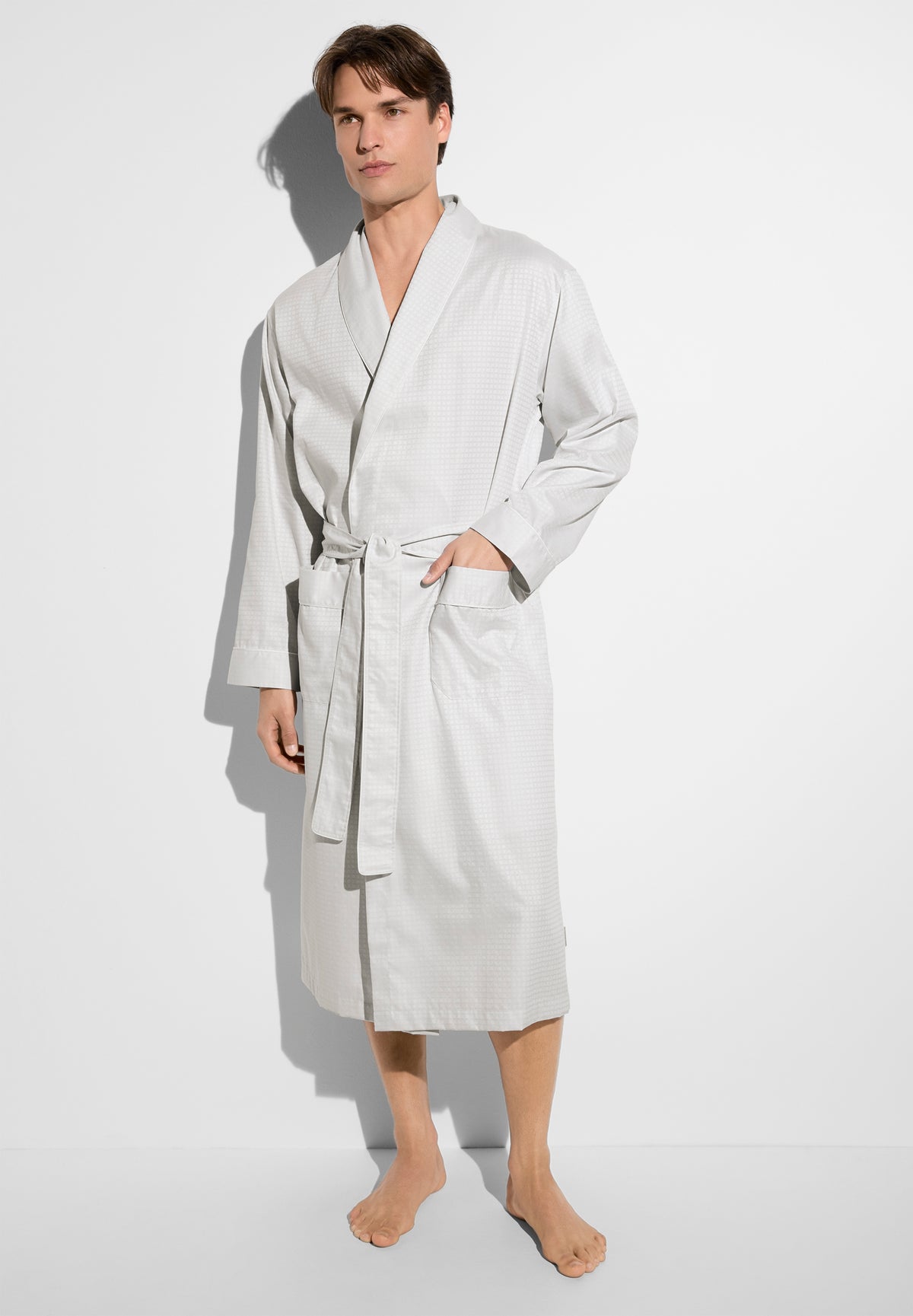 Luxury Jacquard | Morgenmantel lang - sphere beige