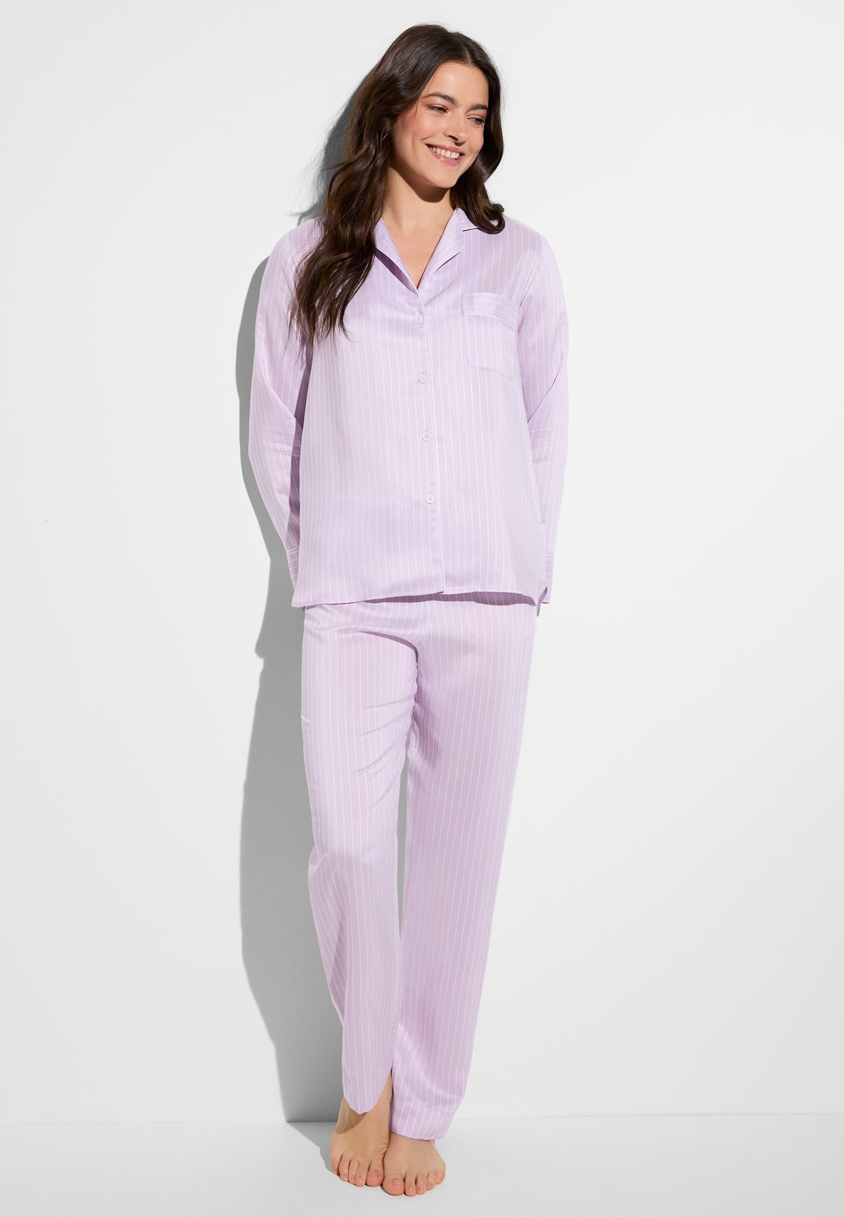 Feminine Stripes | Long pyjamas - lilac stripes