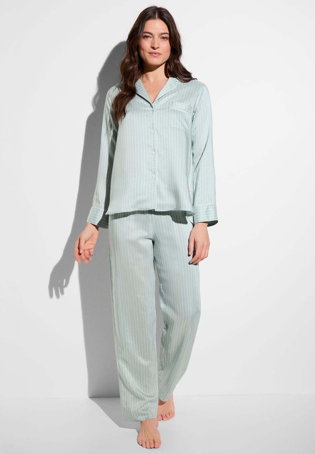 Feminine Stripes | Long pyjamas - sage stripes