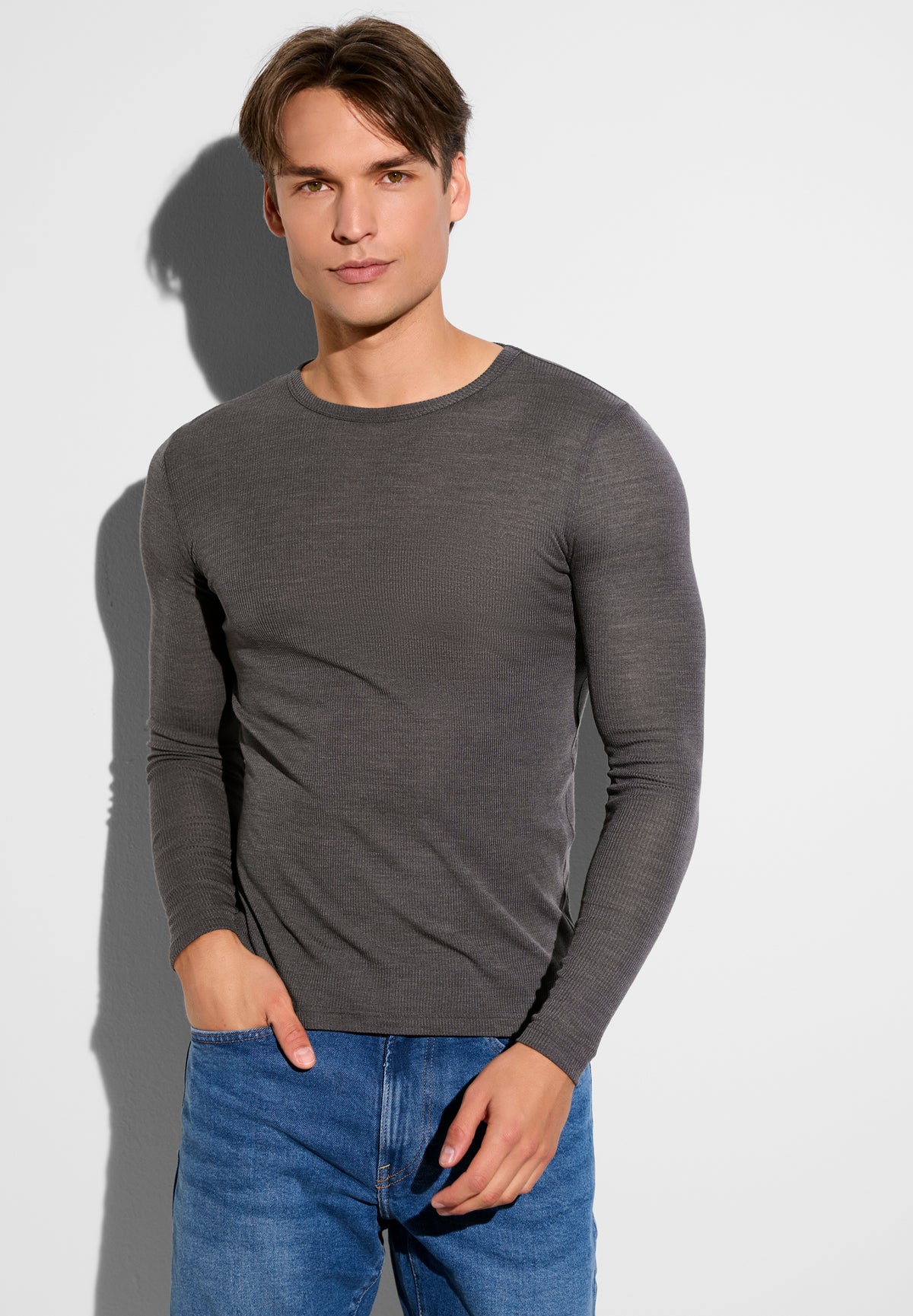 Wool & Silk | T-shirt long sleeve - mink