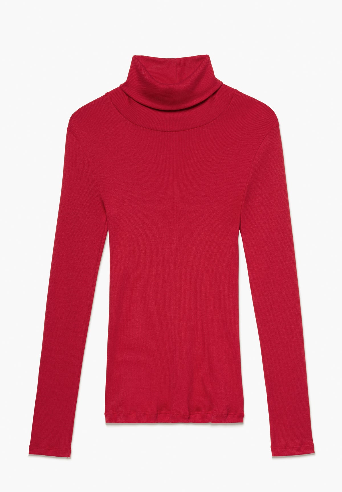 Silk/Cotton Rib | Col roulé manches longues - china red