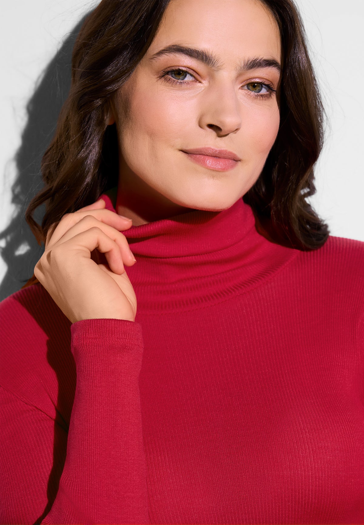 Silk/Cotton Rib | Col roulé manches longues - china red