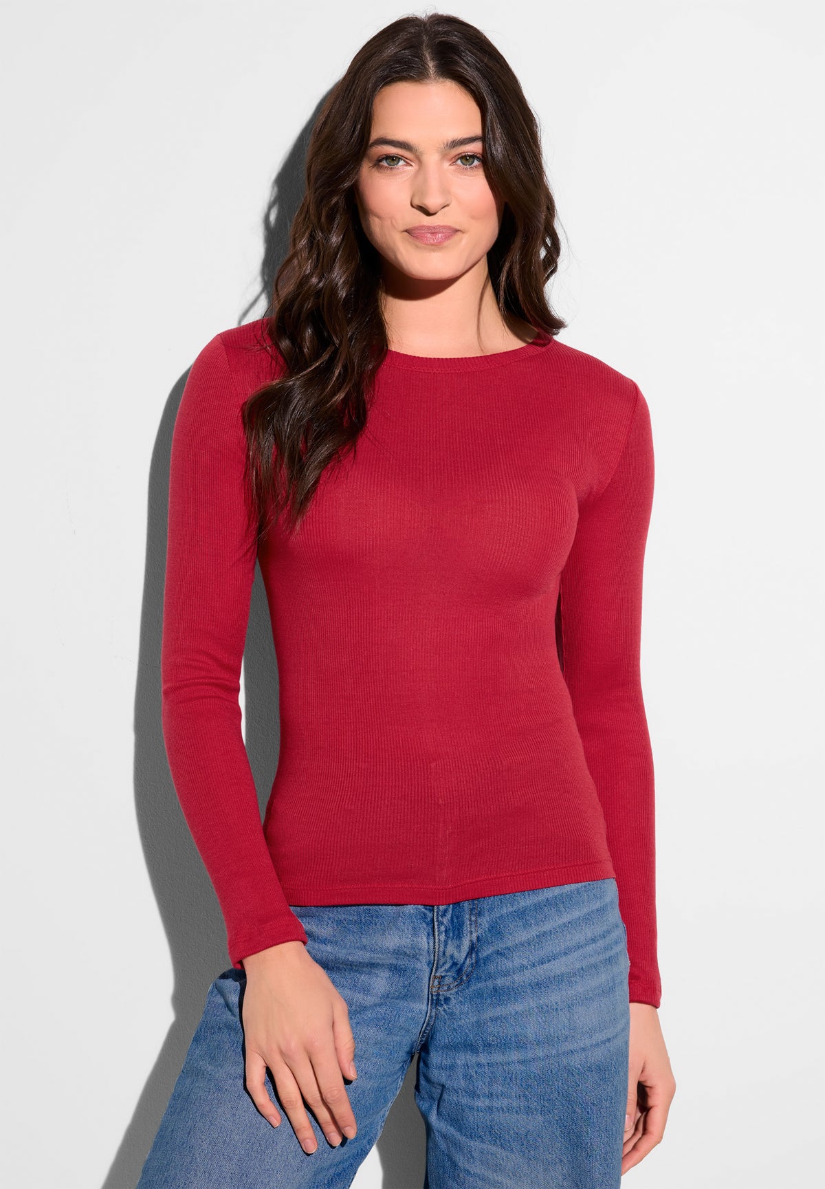 Silk/Cotton Rib | T-Shirt langarm - china red