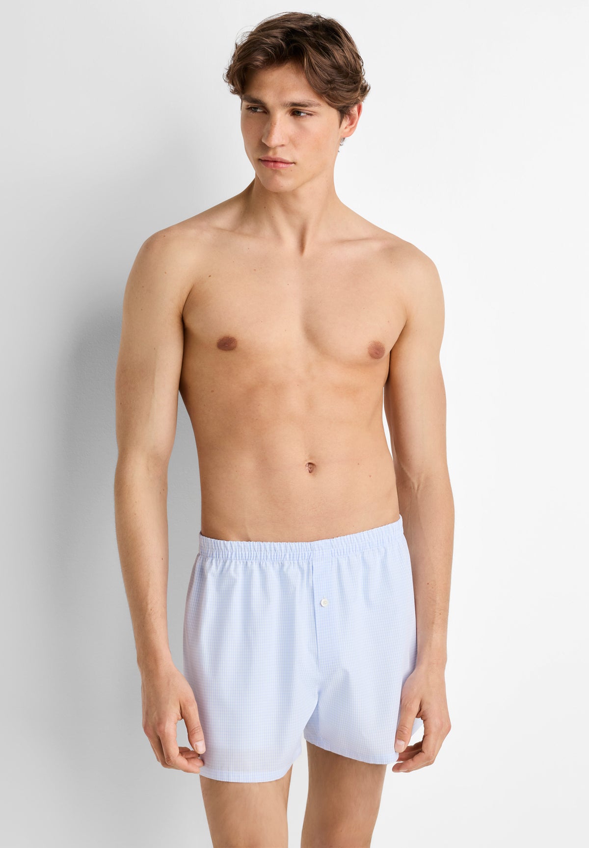 Cotton Check | Boxershorts aus 100% gewobener Baumwolle, Relaxed Fit - light blue mini check