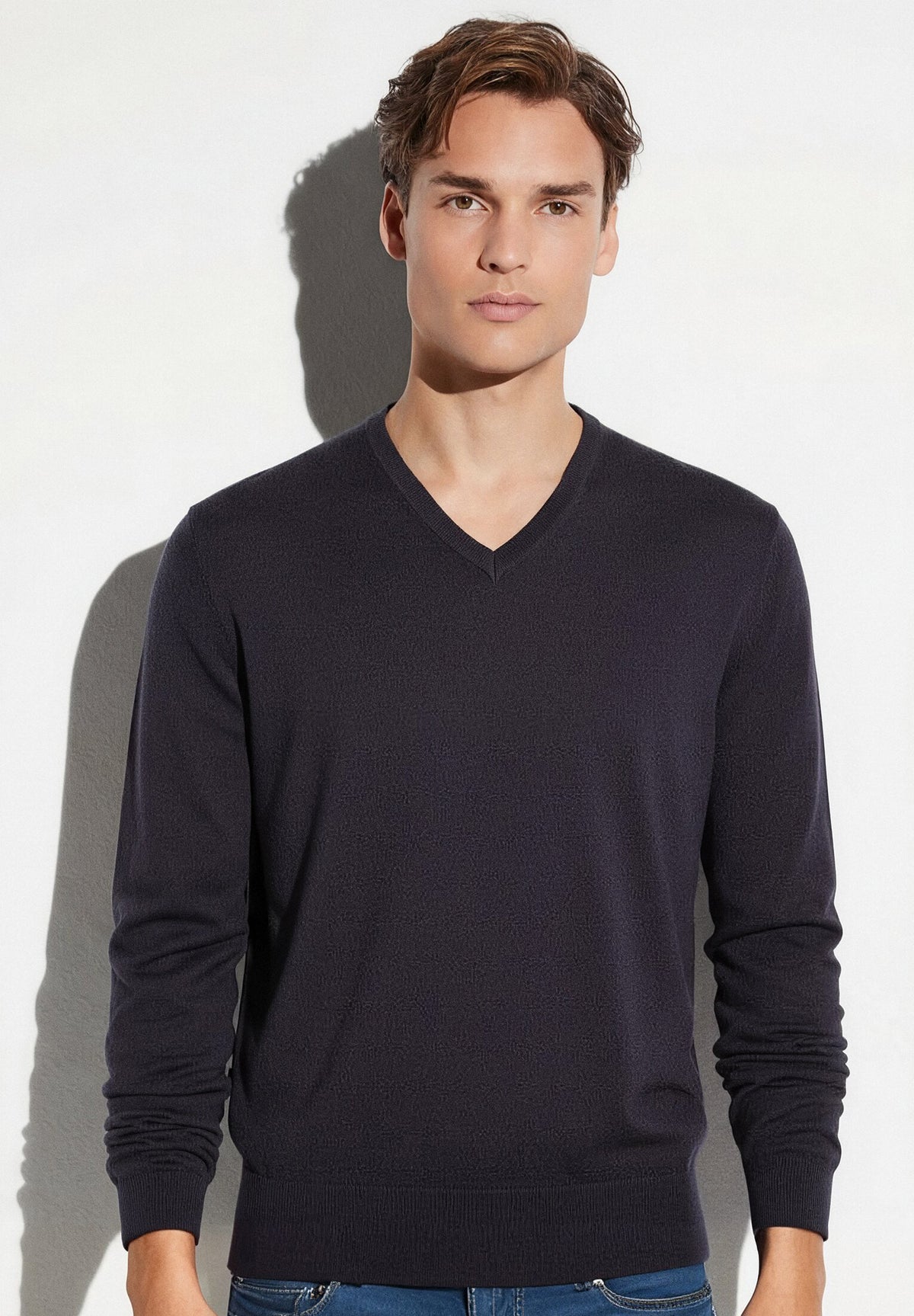 Merino Wool Sweater, V-neck - black