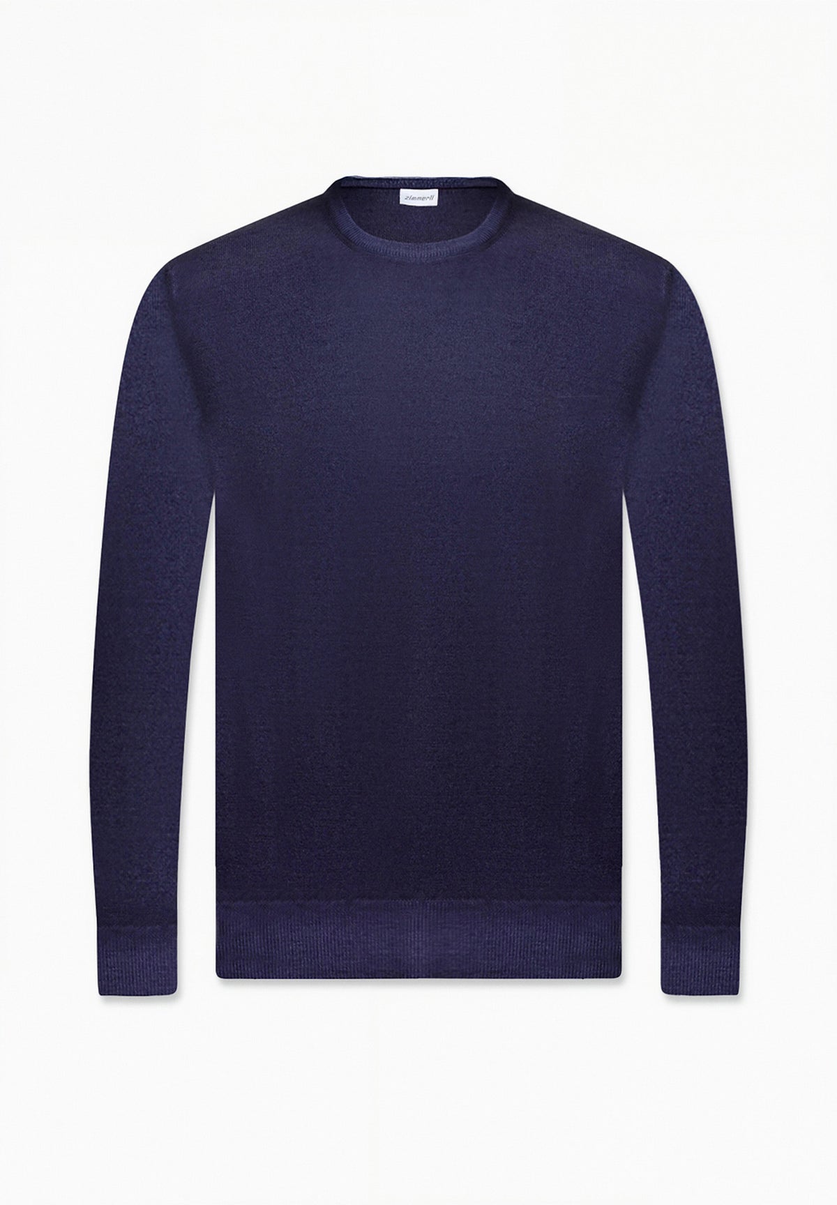 Pull en laine mérinos, col ras du cou - bleu marine